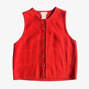 Vintage Pierre Cardin 100% wool orange button down sweater vest women’s M
